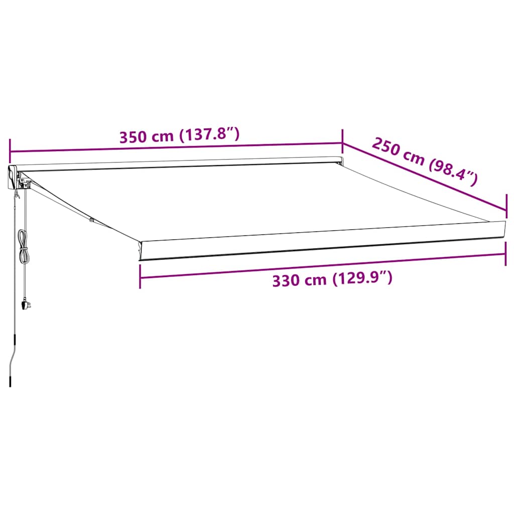 Automatisk uttrekkbar markise med LED burgunder 350x250 cm