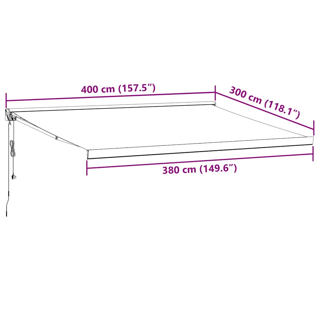 Automatisk uttrekkbar markise burgunder 400x300 cm