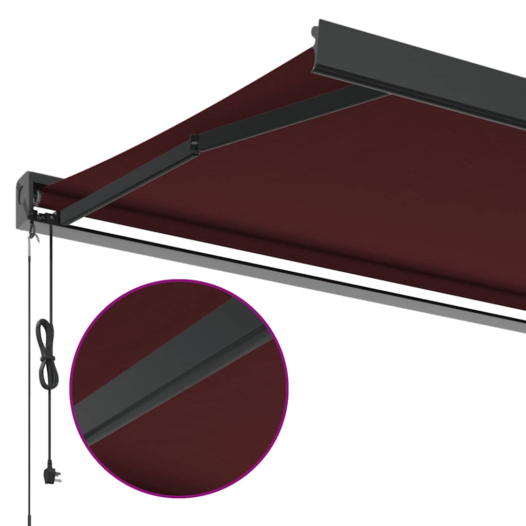 Automatisk uttrekkbar markise med LED burgunder 300x250 cm