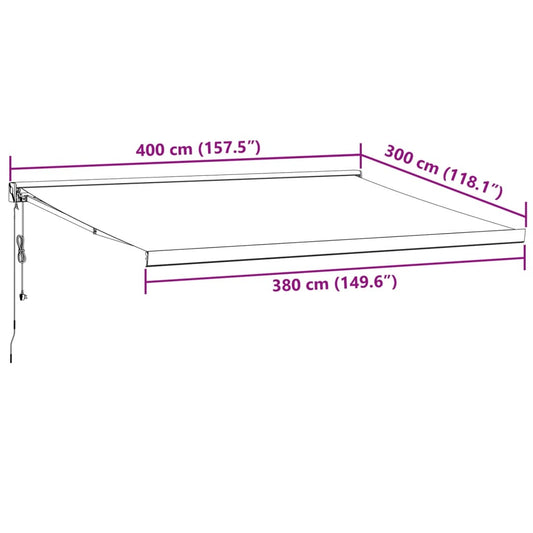 Automatisk uttrekkbar markise burgunder 400x300 cm