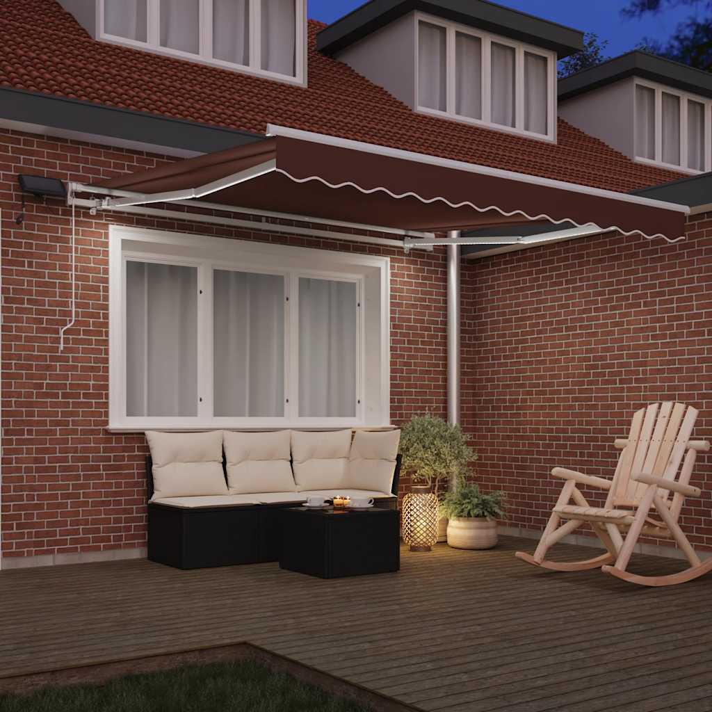 Manuell uttrekkbar markise med LED brun 300x250 cm