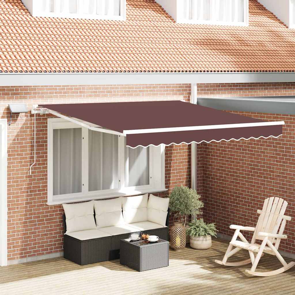 Manuell uttrekkbar markise med LED brun 300x250 cm