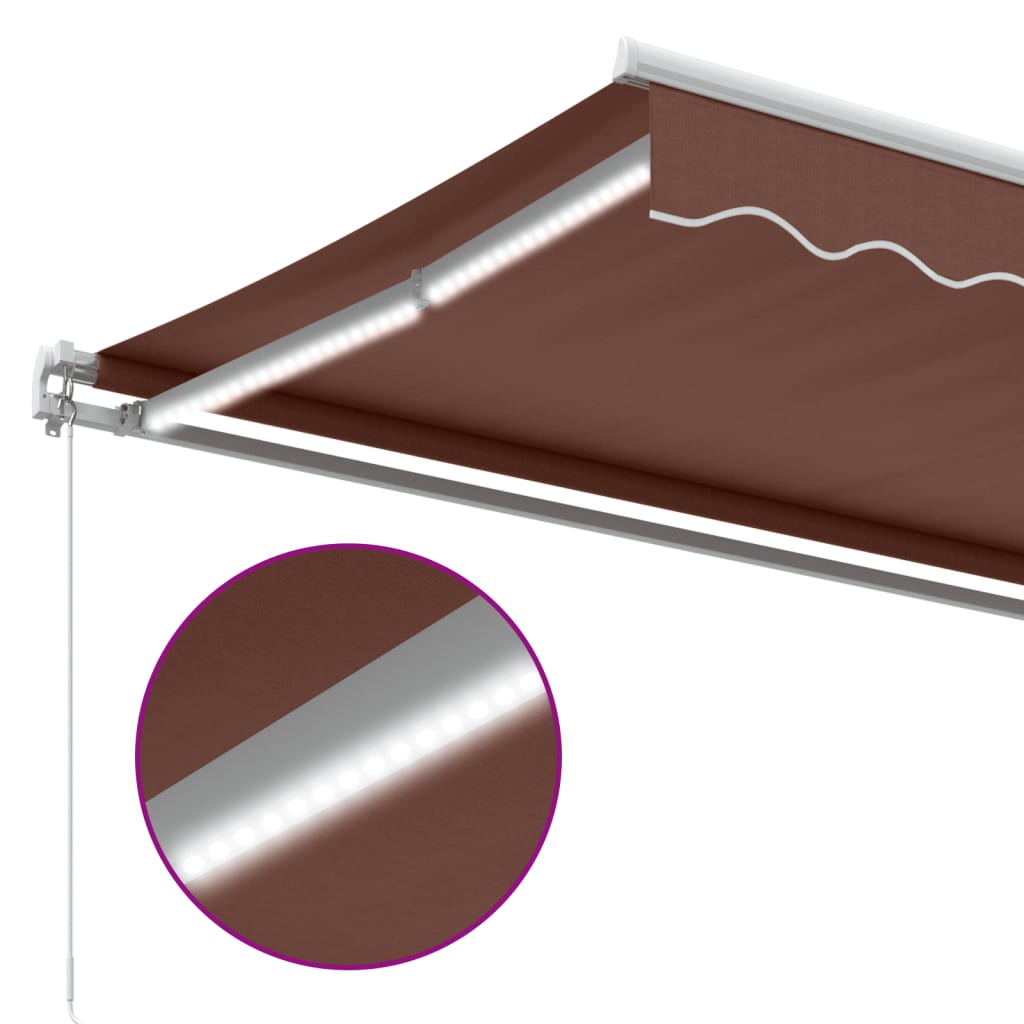 Manuell uttrekkbar markise med LED brun 600x350 cm