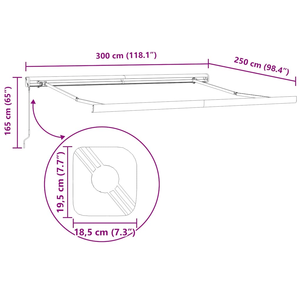 Manuell uttrekkbar markise brun 300x250 cm