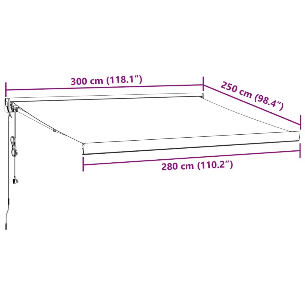 Automatisk uttrekkbar markise burgunder 300x250 cm