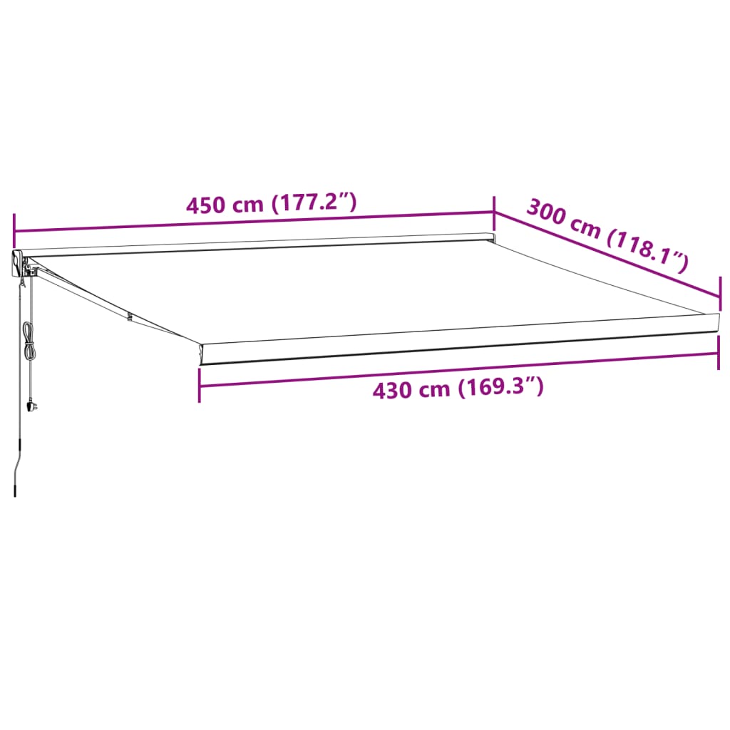 Automatisk uttrekkbar markise brun 450x300 cm