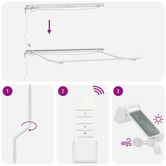 Automatisk uttrekkbar markise LED antrasitt og hvit 300x250 cm