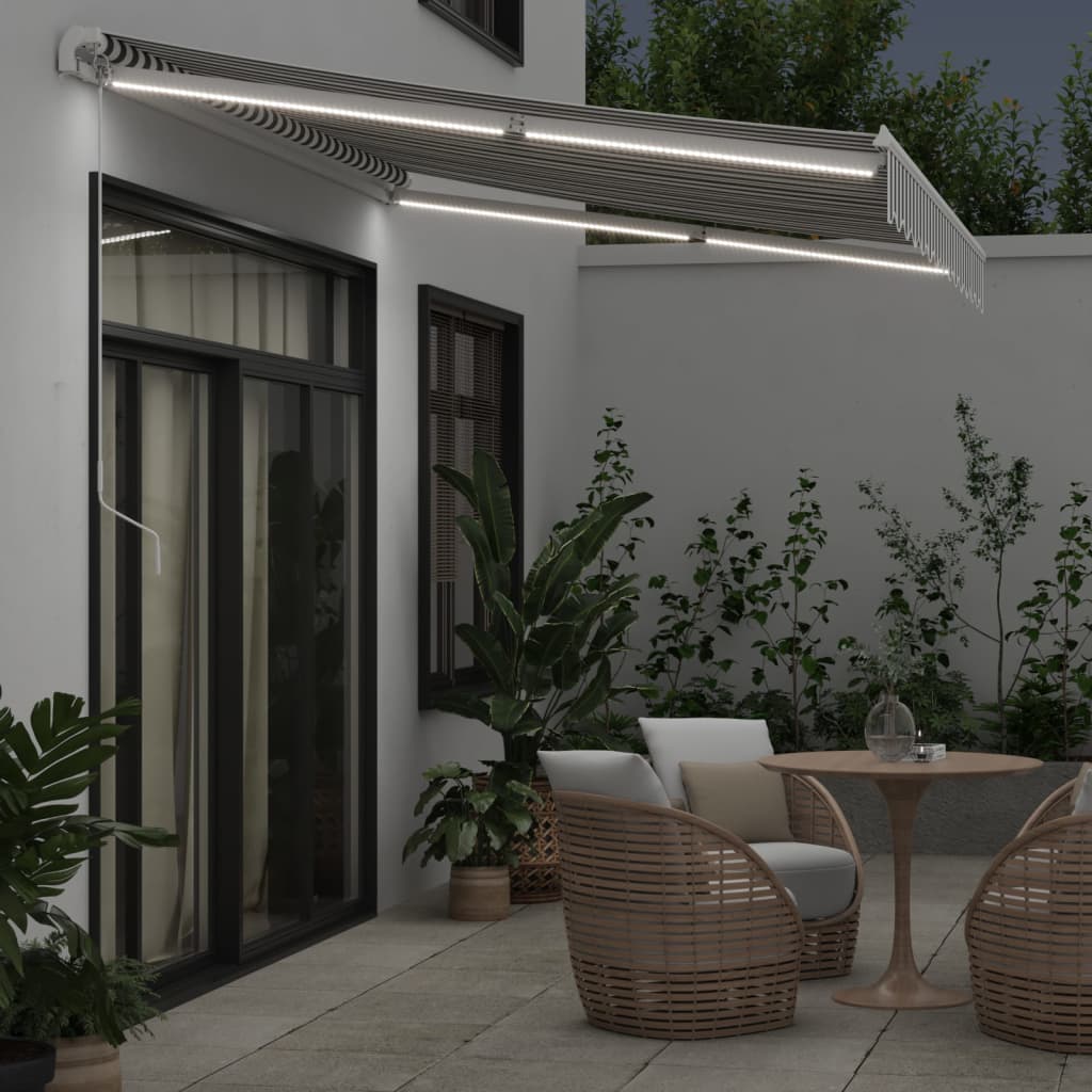 Manuell uttrekkbar markise med LED antrasitt og hvit 350x250 cm vidaXL