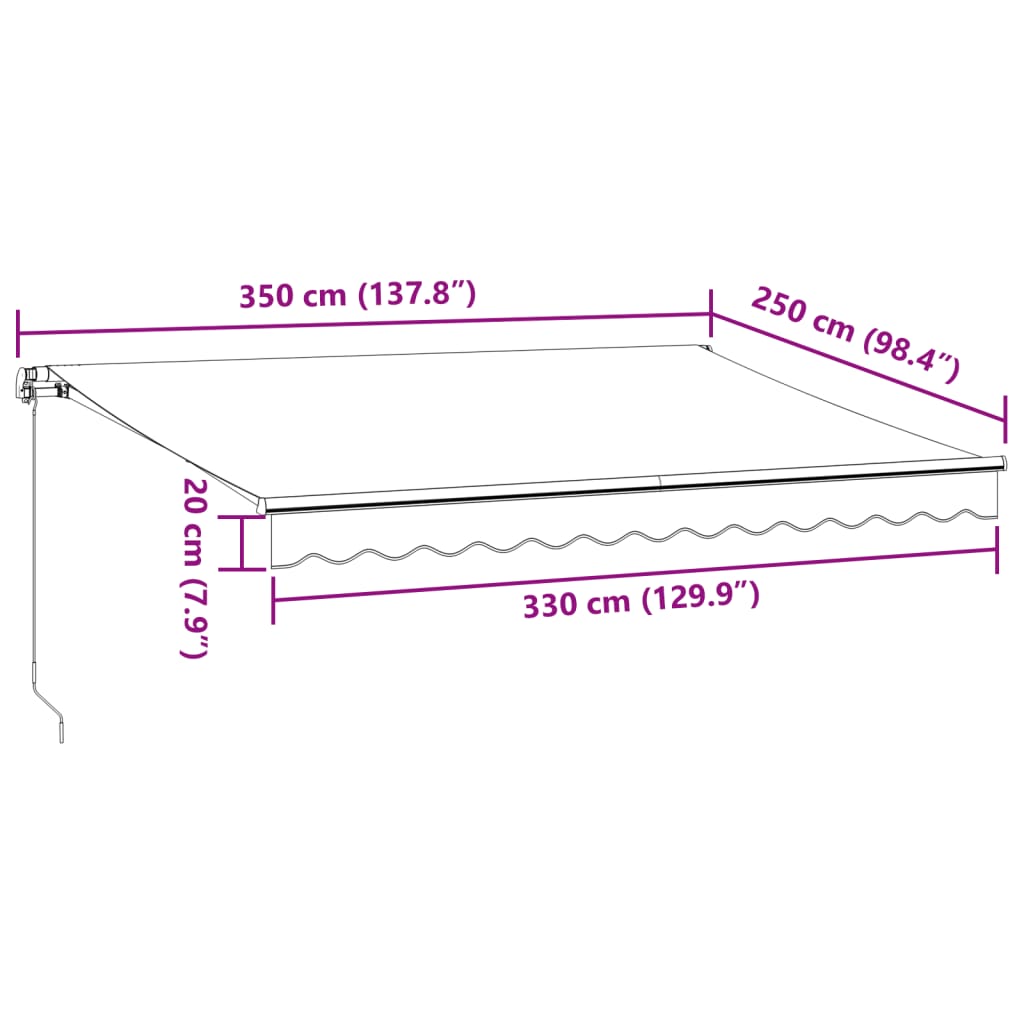 Manuell uttrekkbar markise med LED antrasitt og hvit 350x250 cm vidaXL