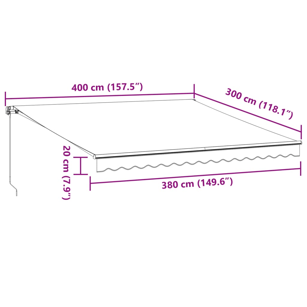 Manuell uttrekkbar markise med LED antrasitt og hvit 400x300 cm