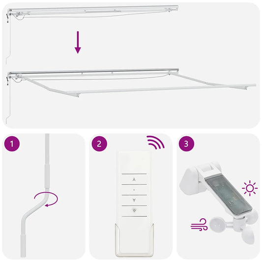 Automatisk uttrekkbar markise LED antrasitt og hvit 450x300 cm