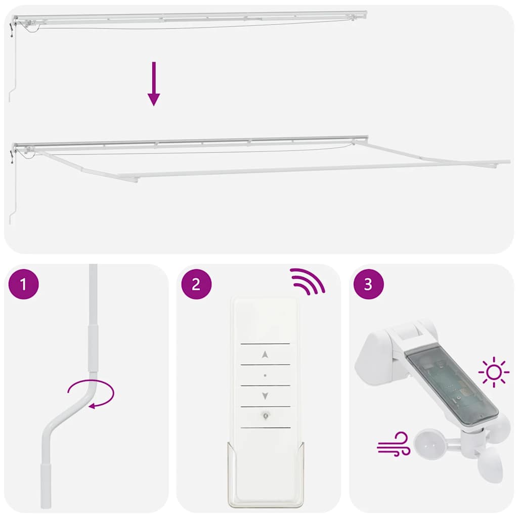 Automatisk uttrekkbar markise LED antrasitt og hvit 600x300 cm vidaXL