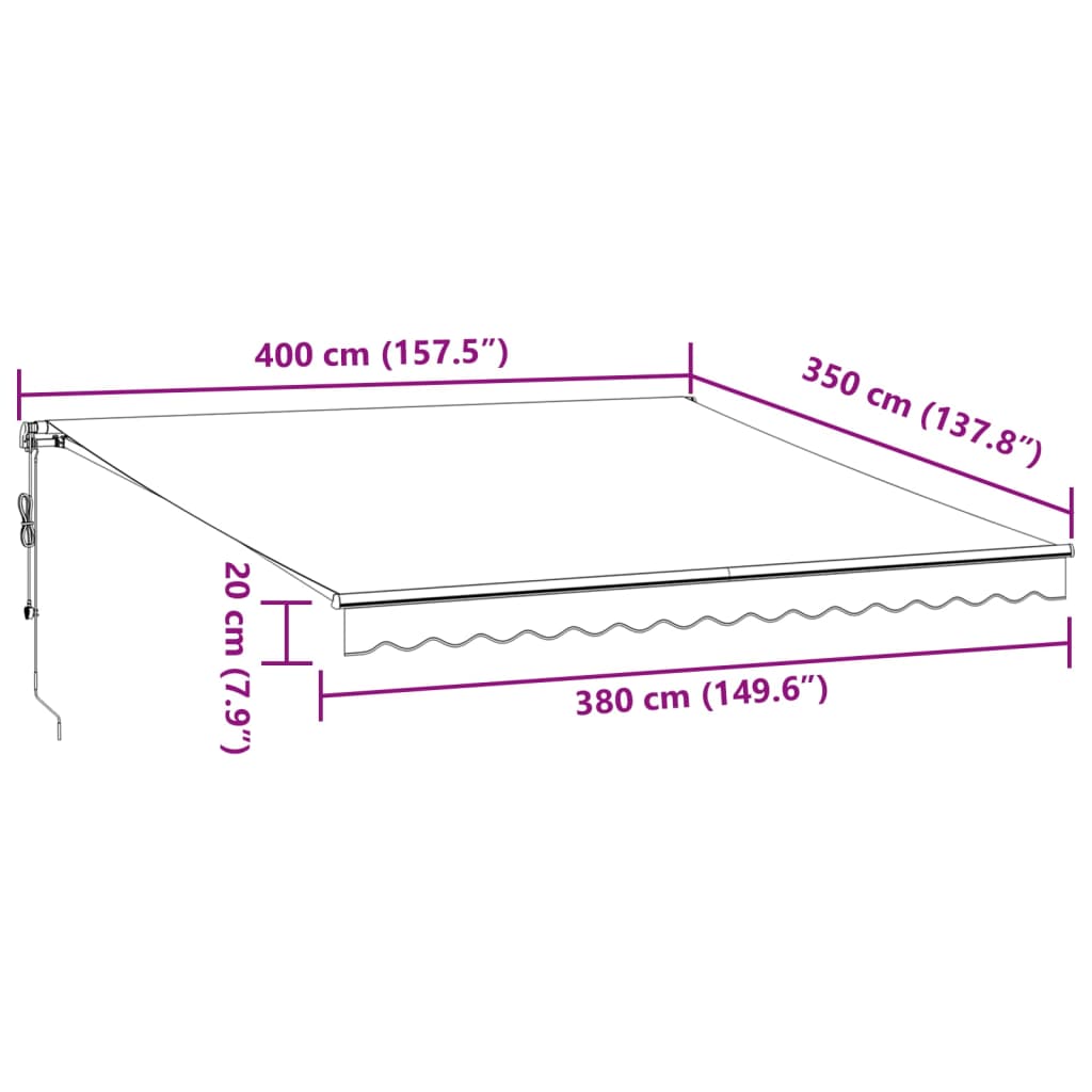 Automatisk uttrekkbart markise antrasitt og hvit 400x350 cm