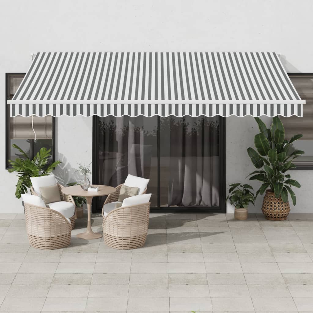 Manuell uttrekkbar markise med LED antrasitt og hvit 450x350 cm vidaXL