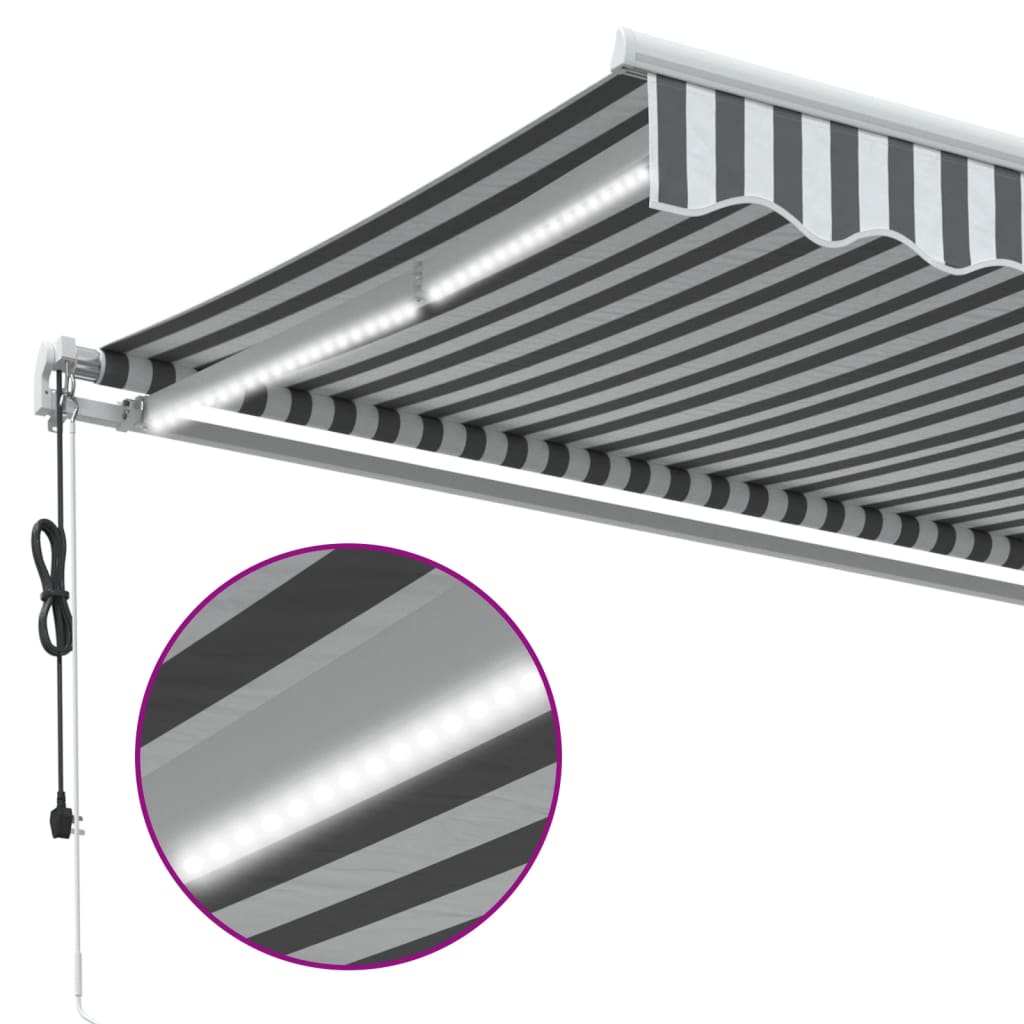 Automatisk uttrekkbar markise LED antrasitt og hvit 450x350 cm vidaXL