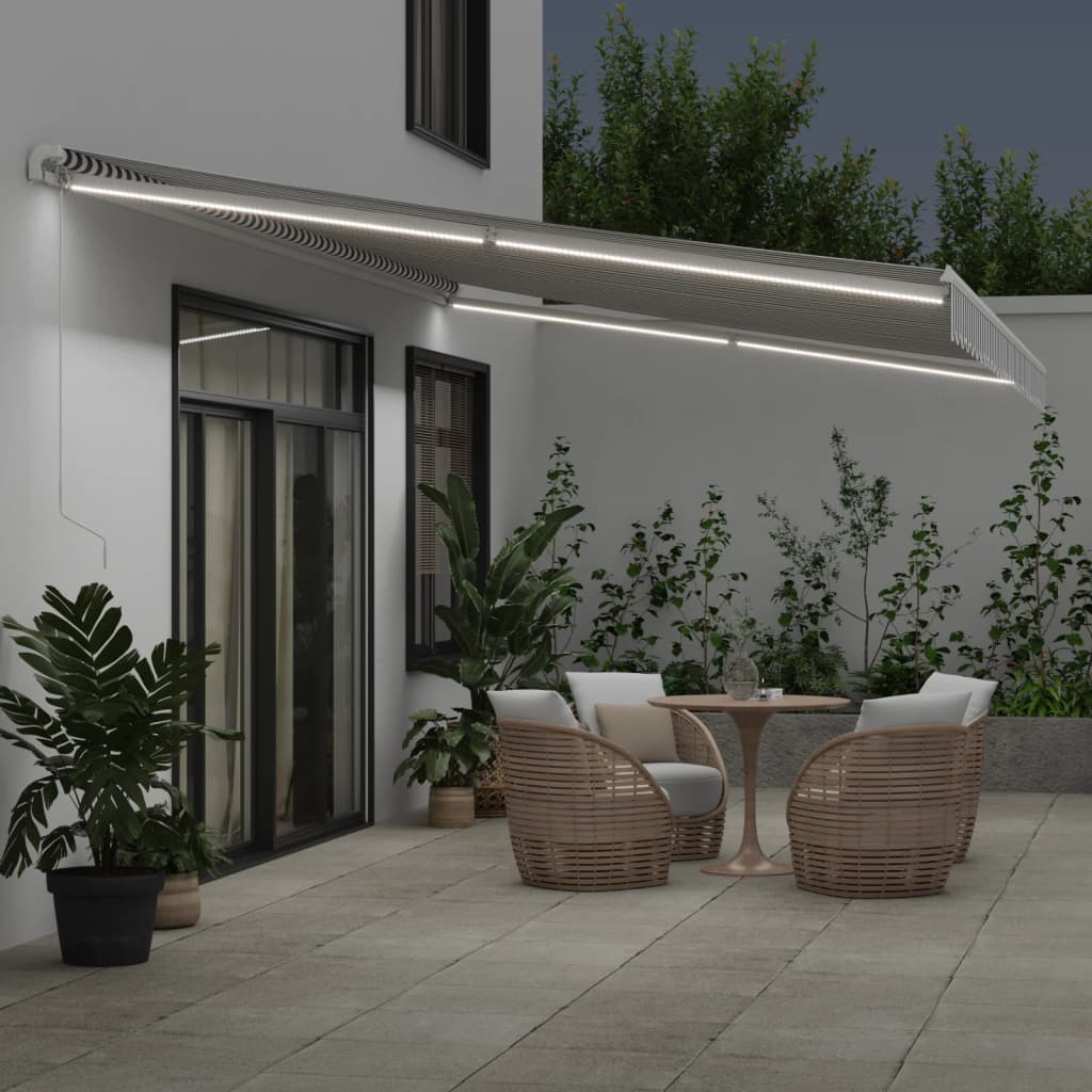 Manuell uttrekkbar markise med LED antrasitt og hvit 600x350 cm