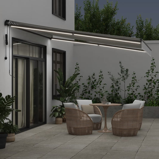 Automatisk uttrekkbar markise LED antrasitt og hvit 400x350 cm vidaXL