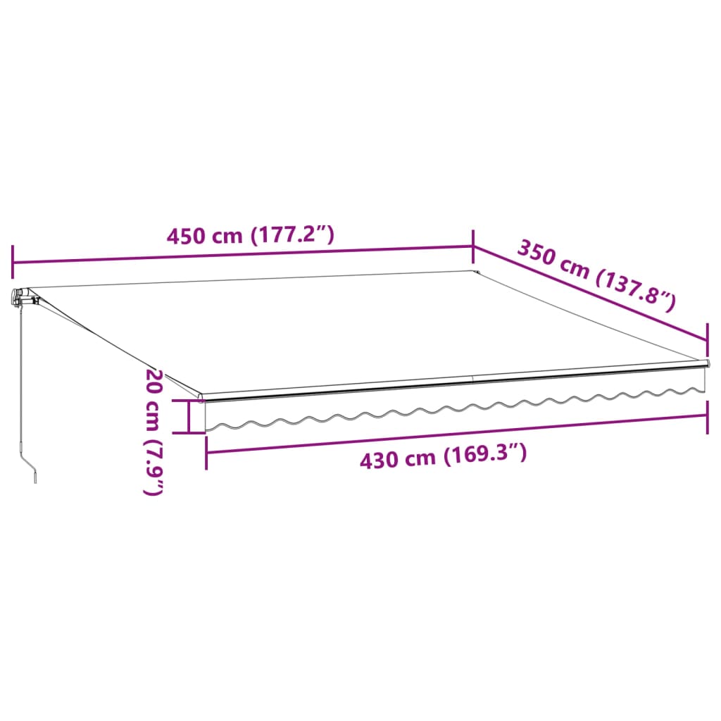 Manuell uttrekkbar markise antrasitt og hvit 450x350 cm