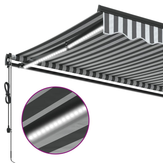 Automatisk uttrekkbar markise LED antrasitt og hvit 450x350 cm vidaXL