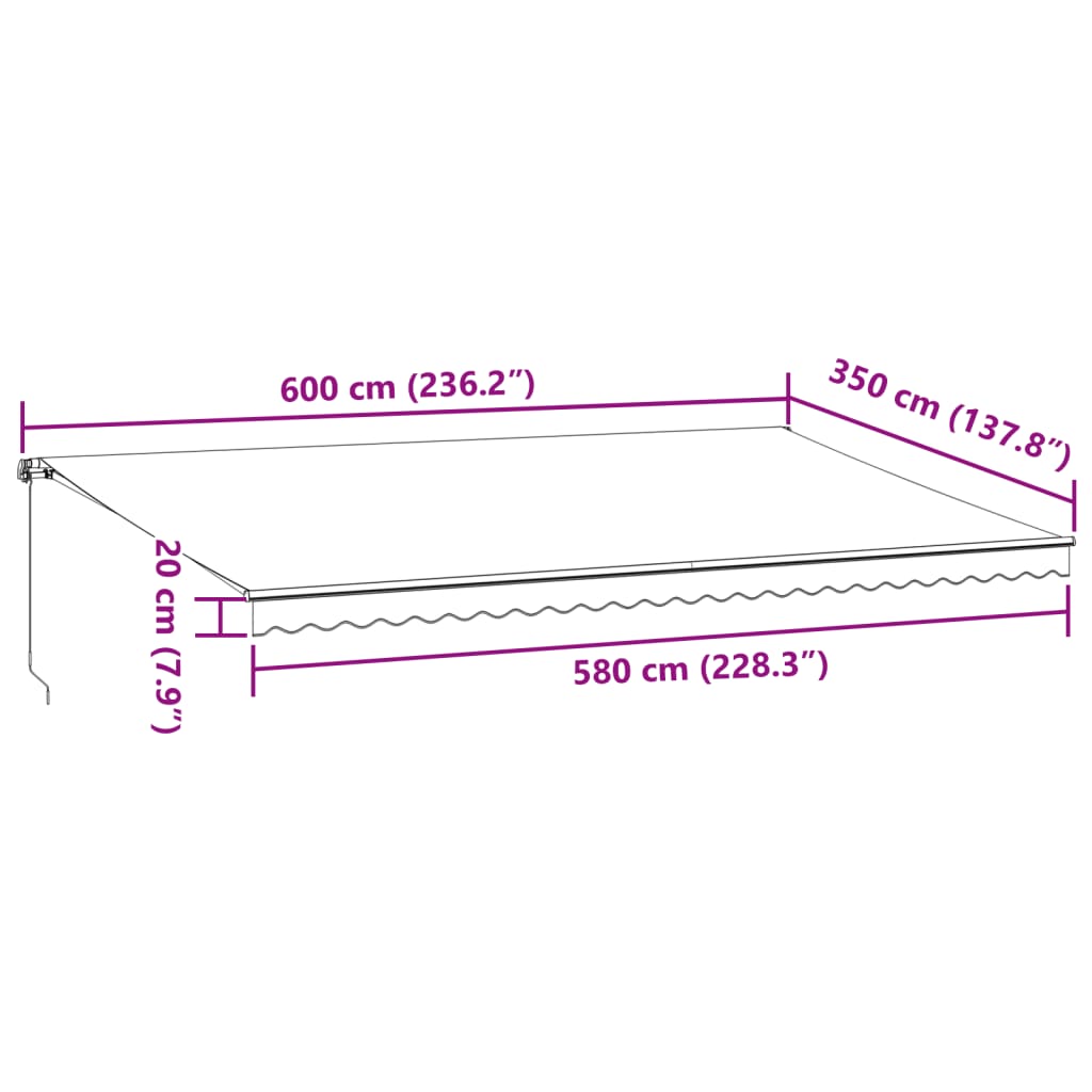 Manuell uttrekkbar markise antrasitt og hvit 600x350 cm