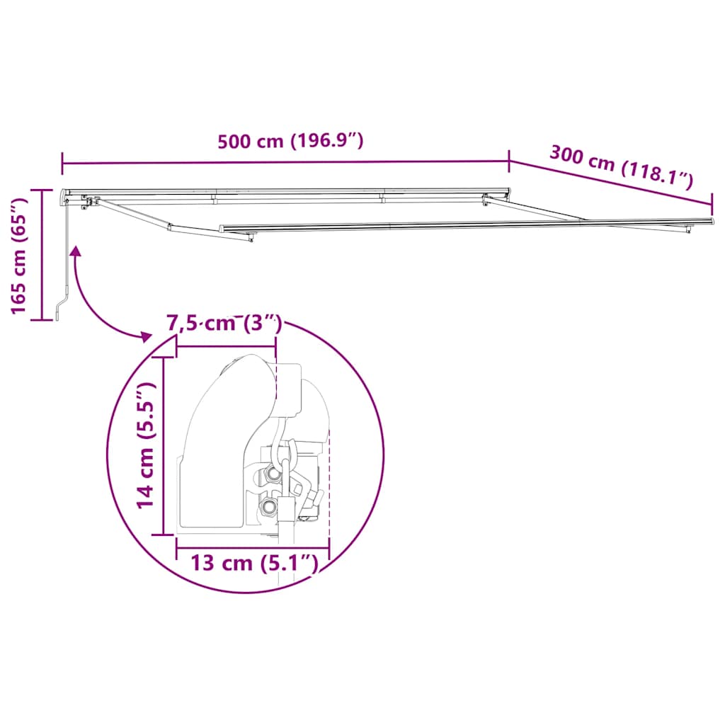 Manuell uttrekkbar markise antrasitt og hvit 500x300 cm