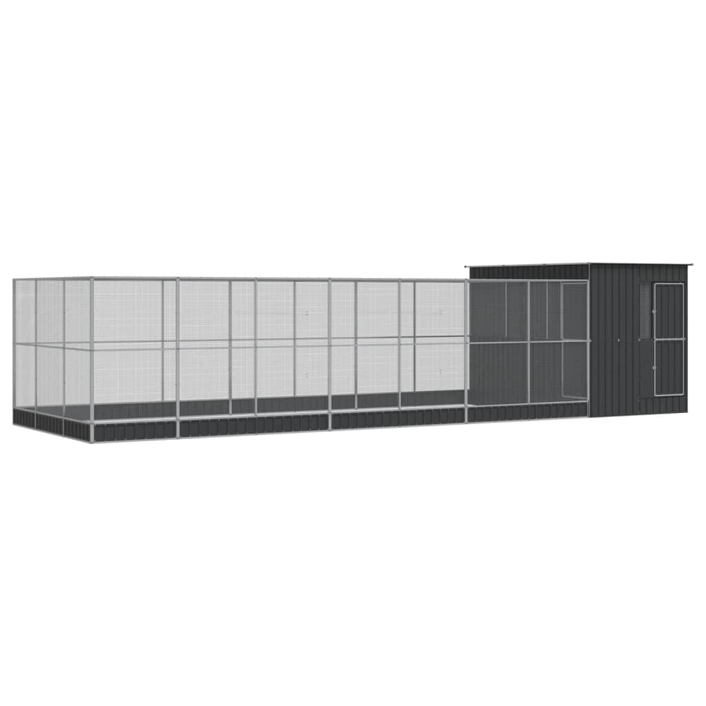 Voliere med forlengelse sølv 911x303x216 cm stål