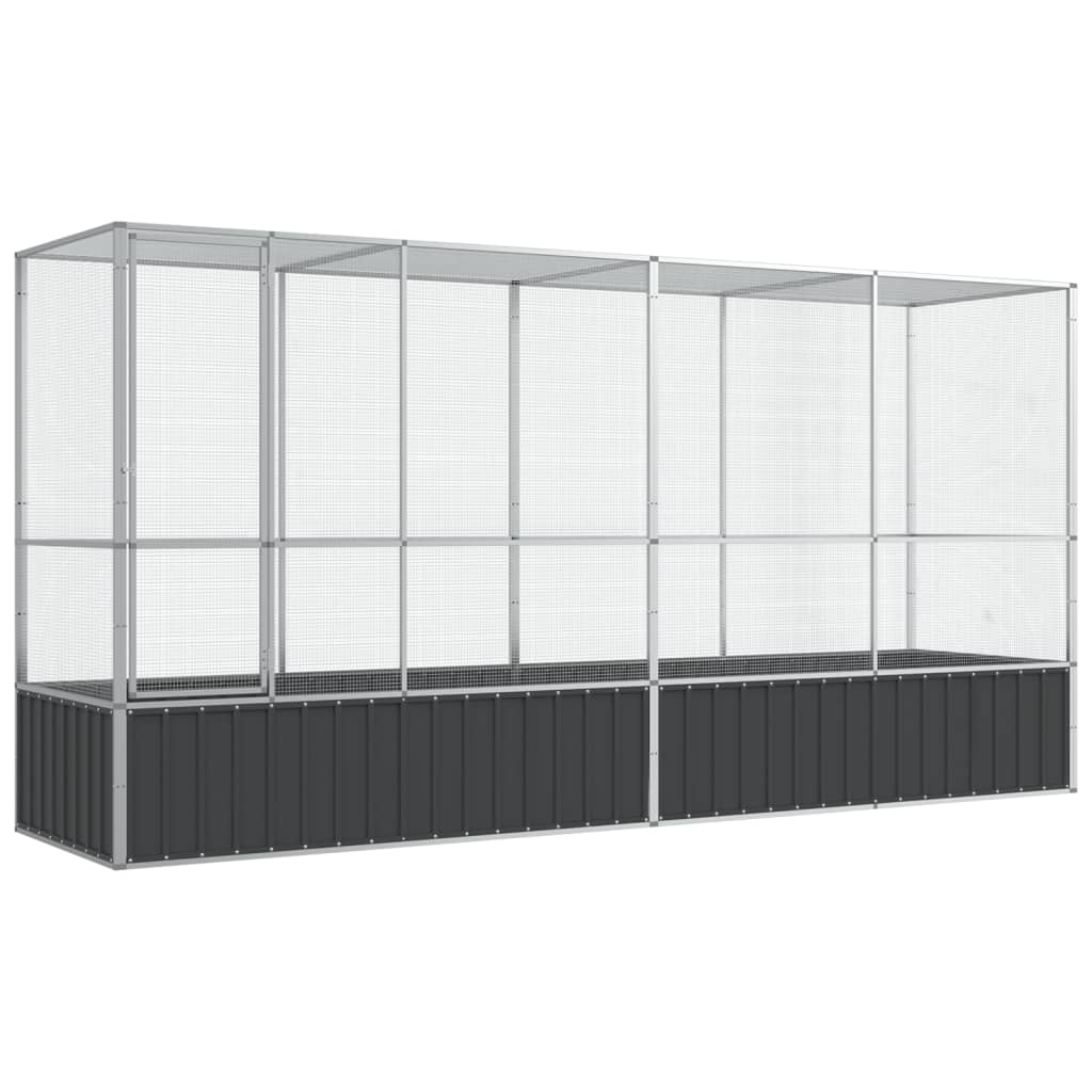 Voliere med forlengelse sølv 418,5x107x212 cm stål