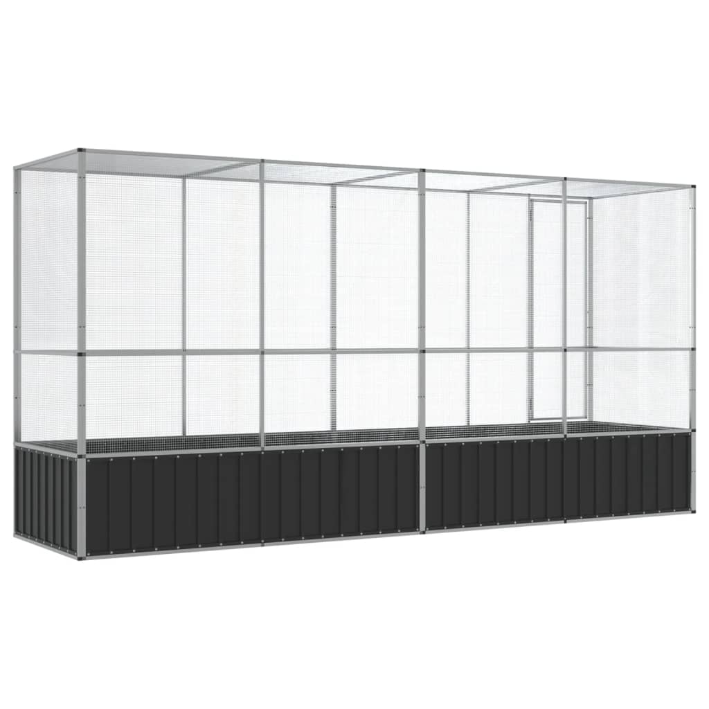 Voliere med forlengelse sølv 418,5x107x212 cm stål