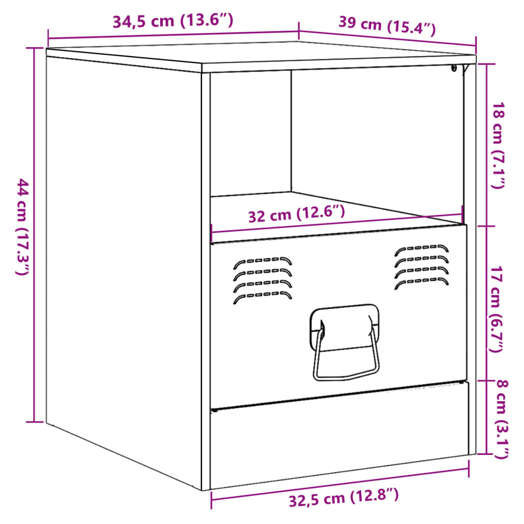 Nattbord 2 stk svart 34,5x39x44 cm stål