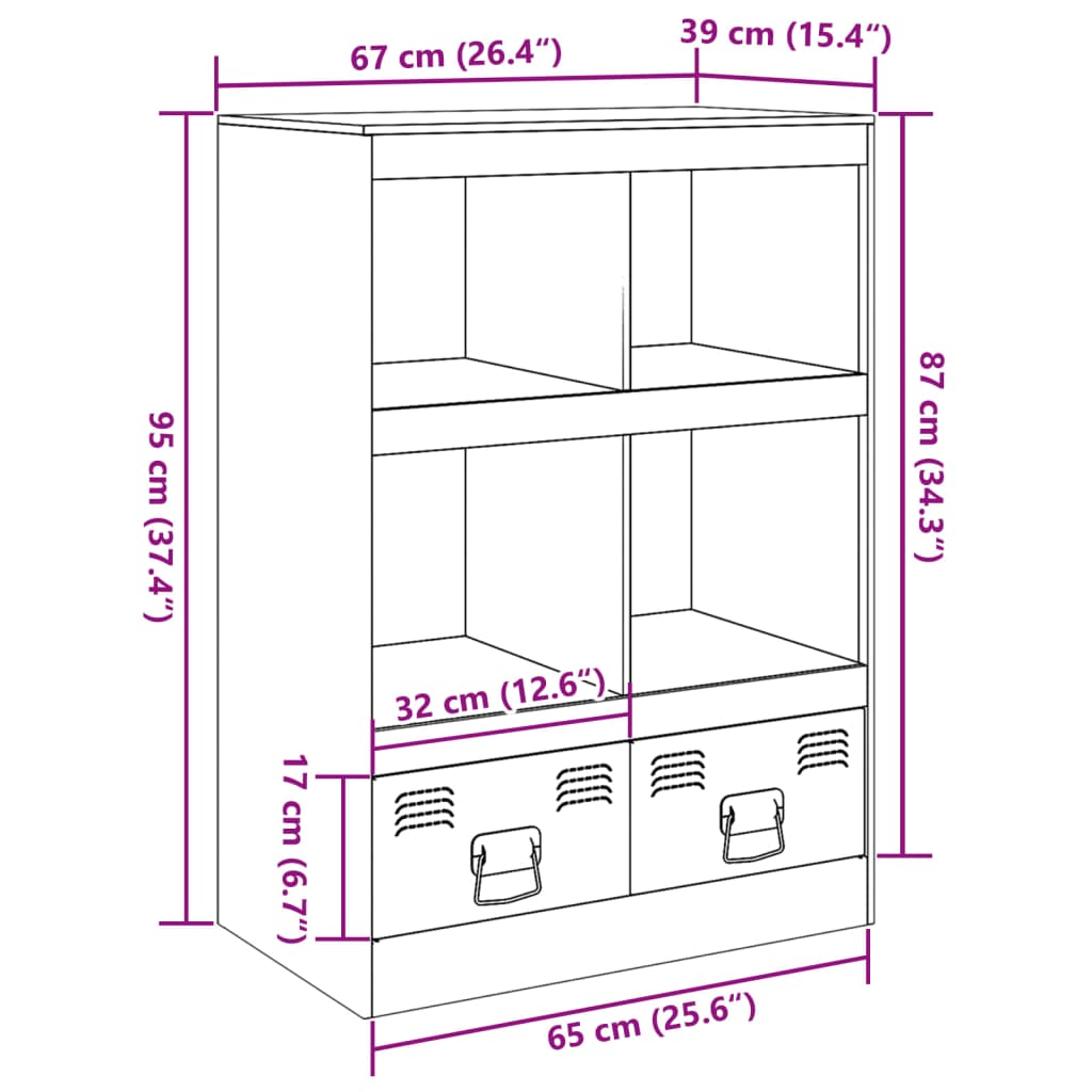 Highboard hvit 67x39x95 cm stål