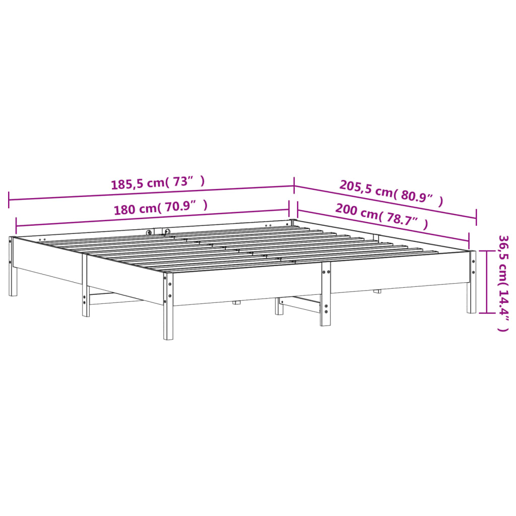 Sengeramme uten madrass hvit 180x200 cm heltre furu