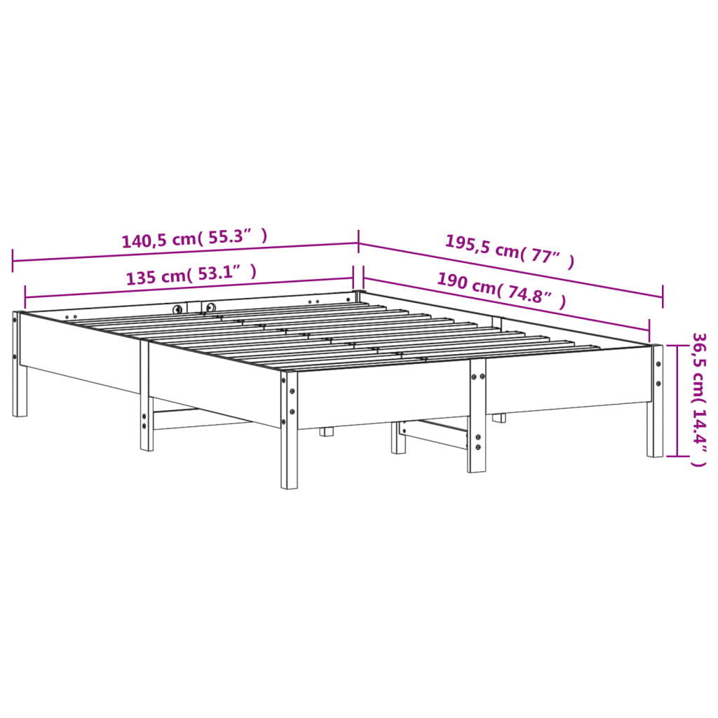 Sengeramme uten madrass brun 135x190 cm heltre furu