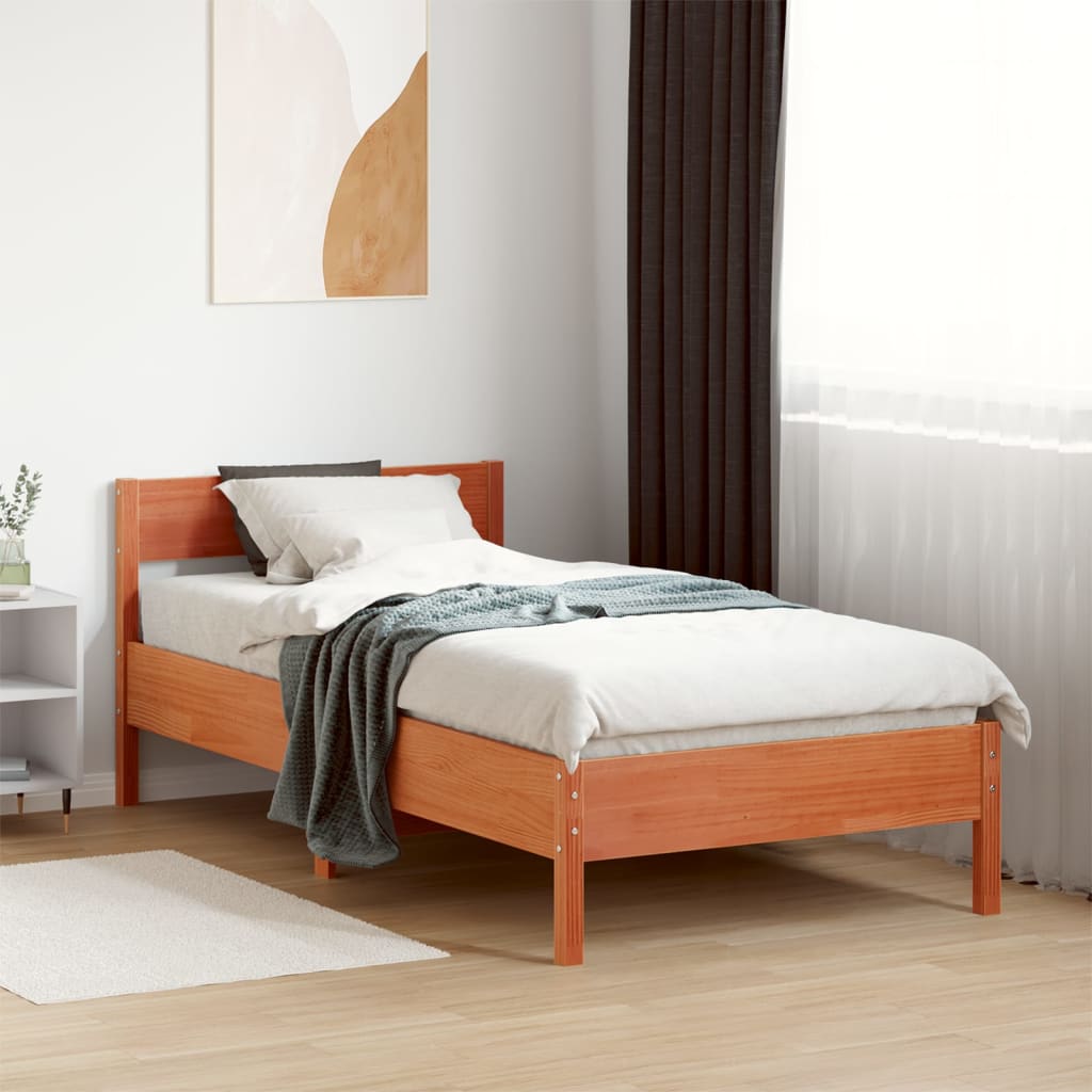 Sengeramme uten madrass voksbrun 90x190 cm heltre furu