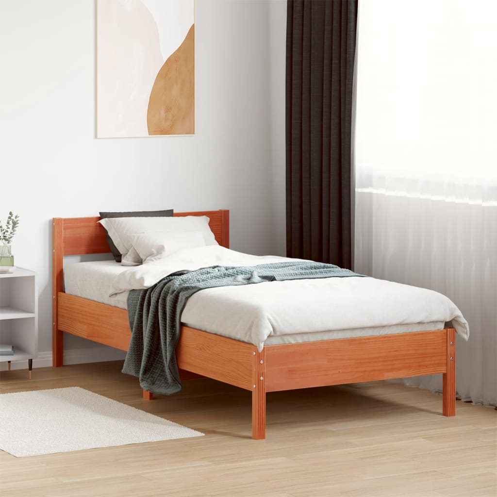Sengeramme uten madrass voksbrun 75x190 cm heltre furu