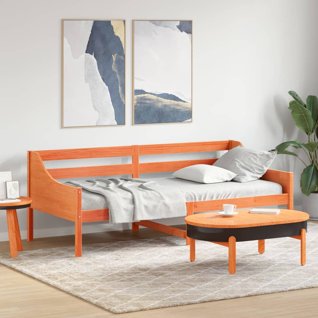 Seng med madrass voksbrun 90x200 cm heltre furu