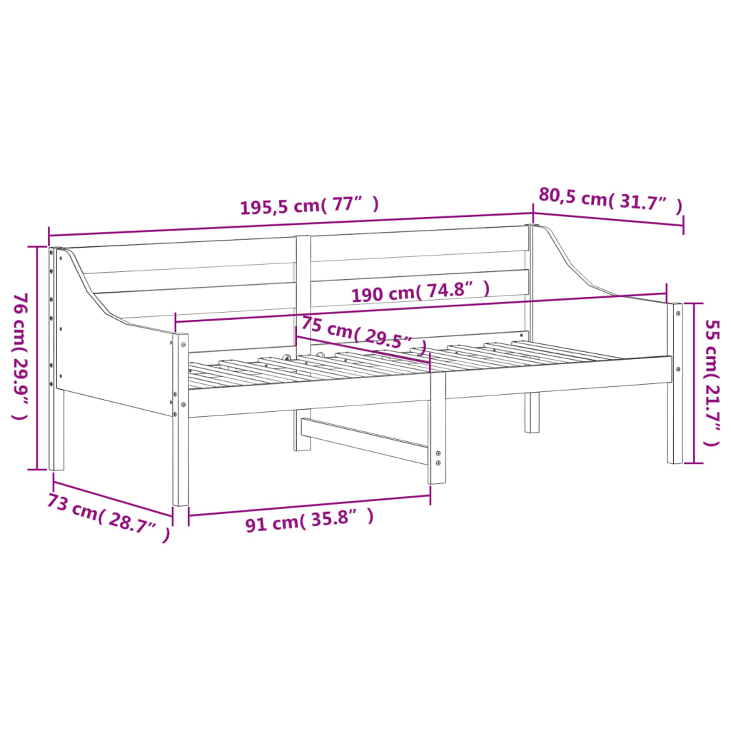 Dagseng uten madrass voksbrun 75x190 cm heltre furu