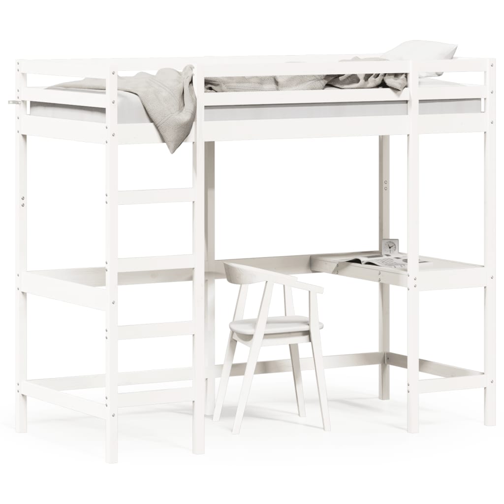 Køyeseng med skrivebord hvit 100x200 cm heltre furu