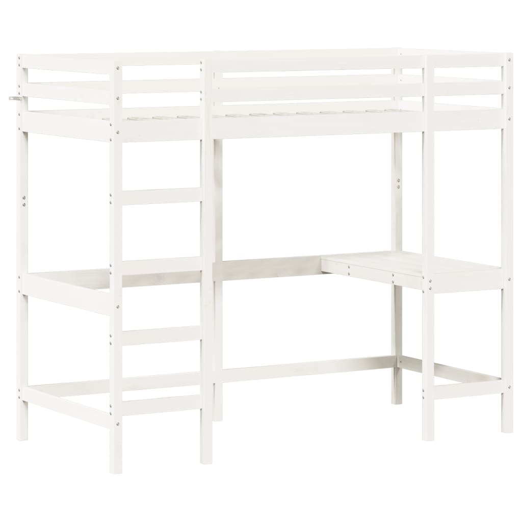 Køyeseng med skrivebord hvit 100x200 cm heltre furu