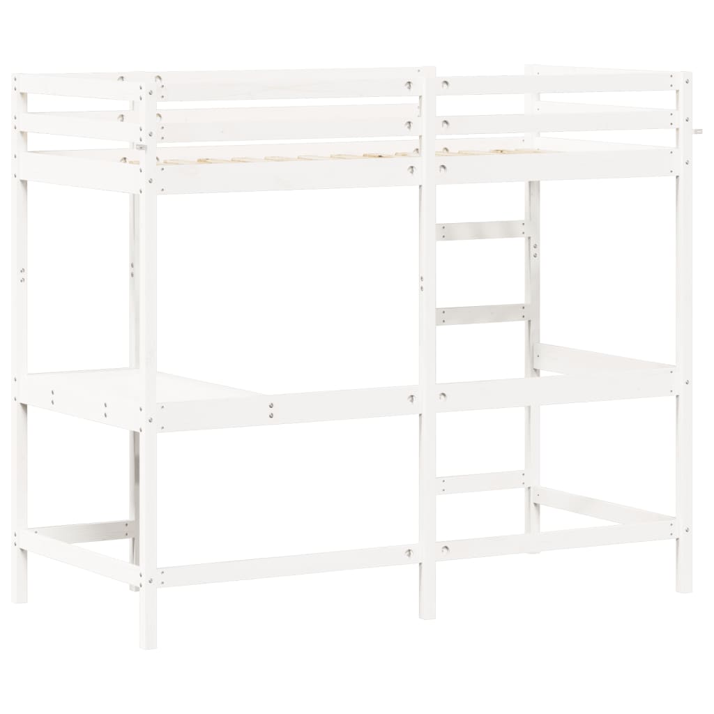 Køyeseng med skrivebord hvit 100x200 cm heltre furu