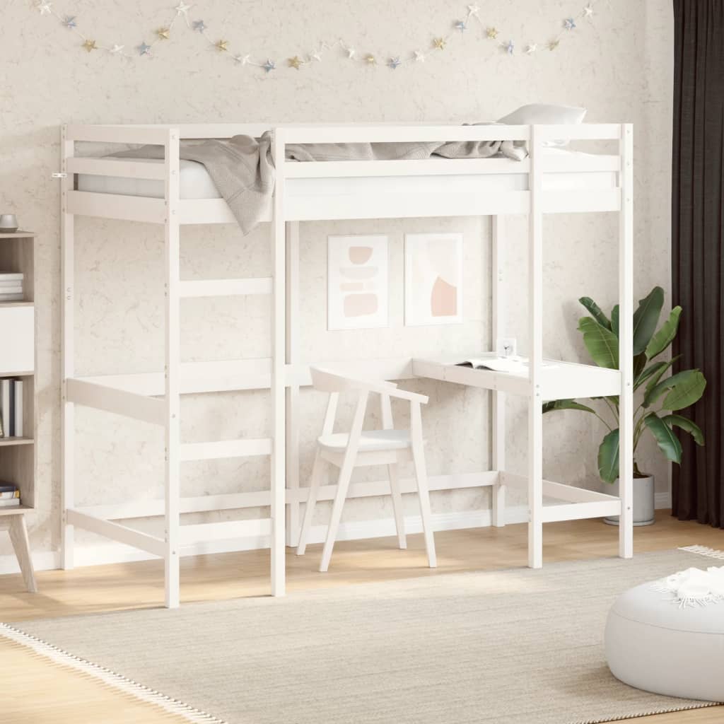 Køyeseng med skrivebord hvit 100x200 cm heltre furu