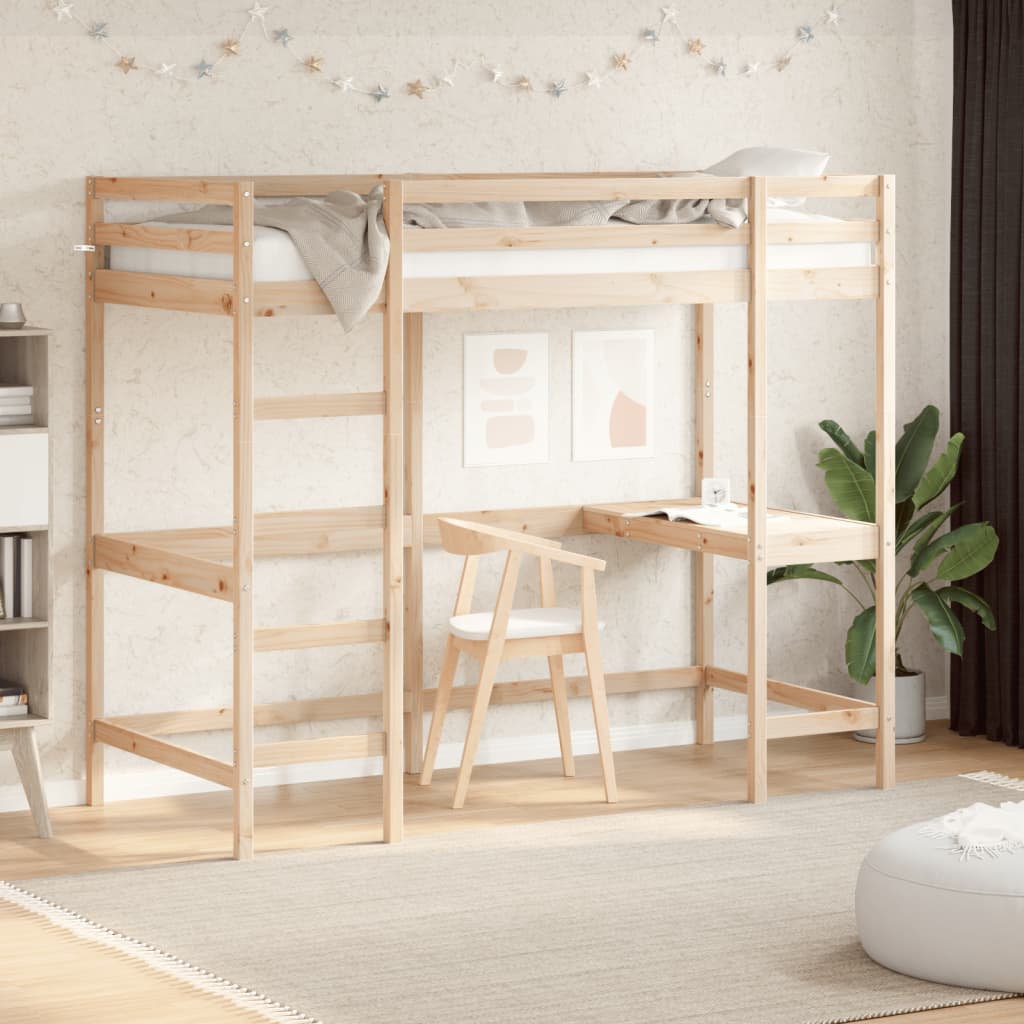 Køyeseng med skrivebord 90x200 cm heltre furu