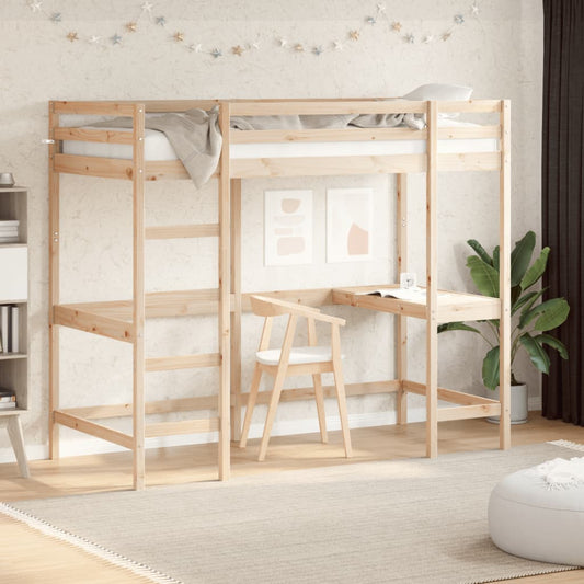 Køyeseng med skrivebord 90x200 cm heltre furu