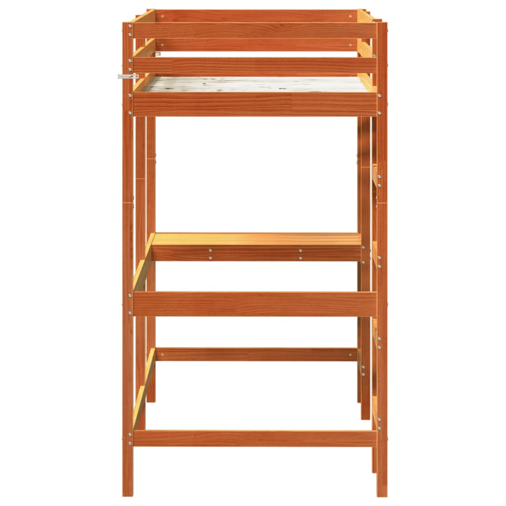 Køyeseng med skrivebord voksbrun 90x200 cm heltre furu