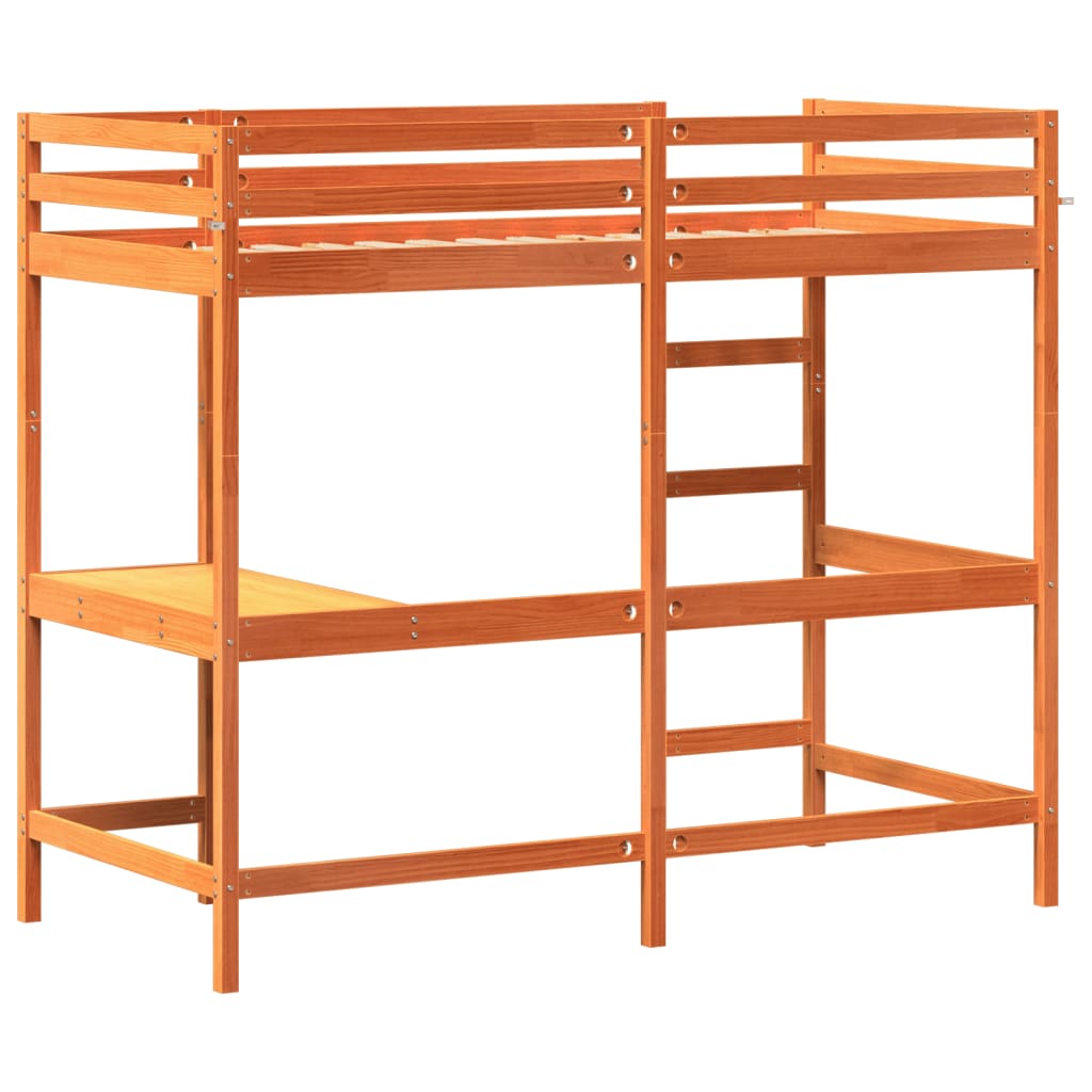Køyeseng med skrivebord voksbrun 90x200 cm heltre furu