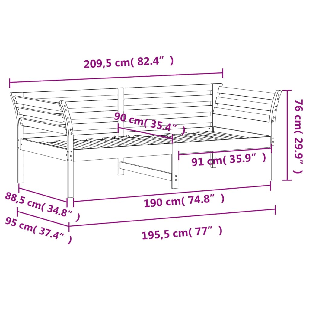 Dagseng uten madrass hvit 90x190 cm heltre furu