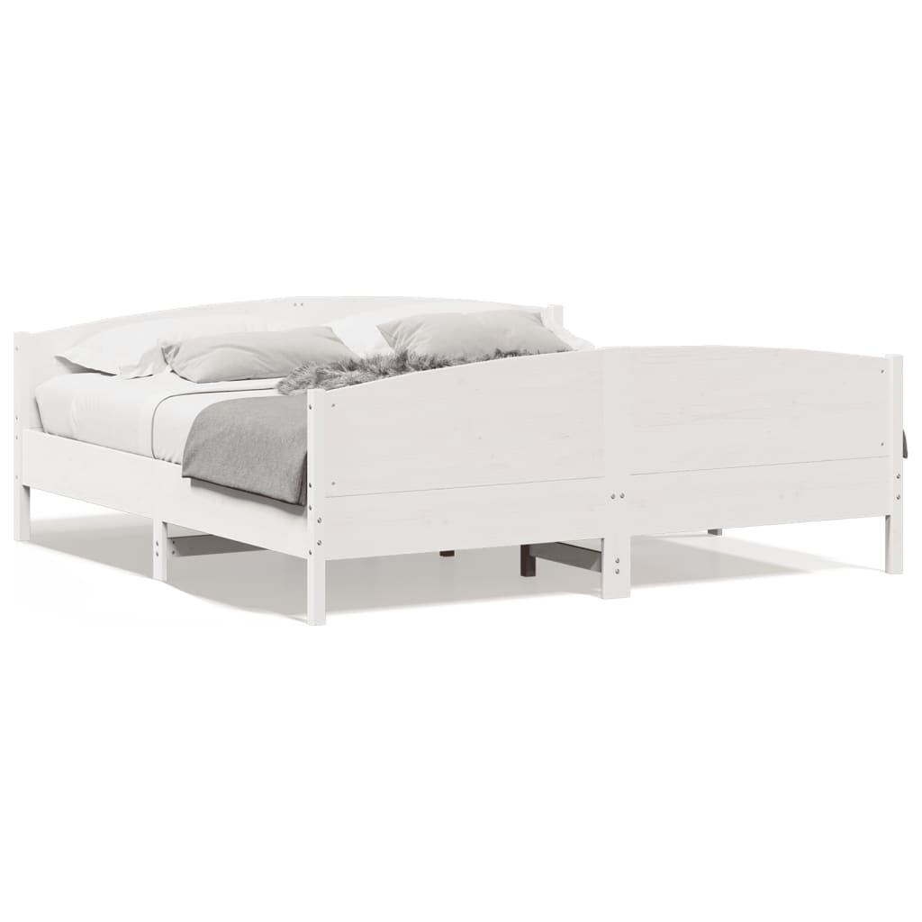 Sengeramme med madrass hvit 200x200 cm heltre furu