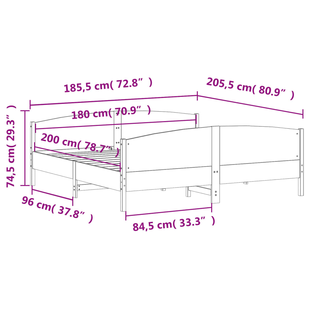 Sengeramme uten madrass 180x200 cm heltre furu