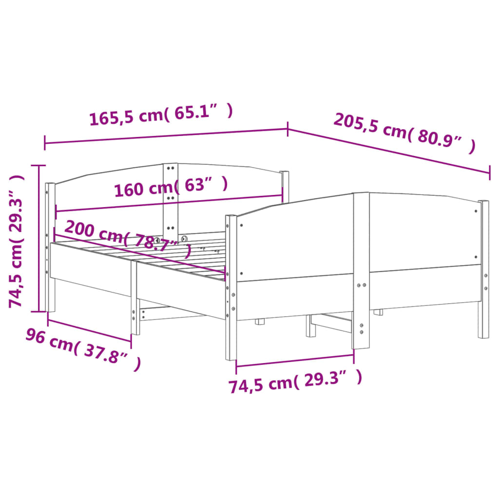 Sengeramme uten madrass voksbrun 160x200 cm heltre furu