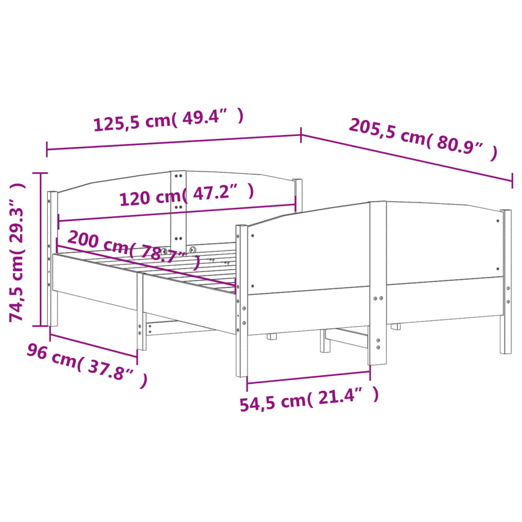 Sengeramme uten madrass hvit 120x200 cm heltre furu