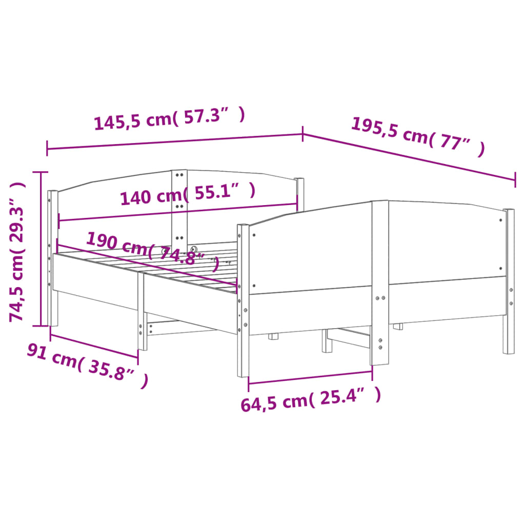 Sengeramme uten madrass hvit 140x190 cm heltre furu